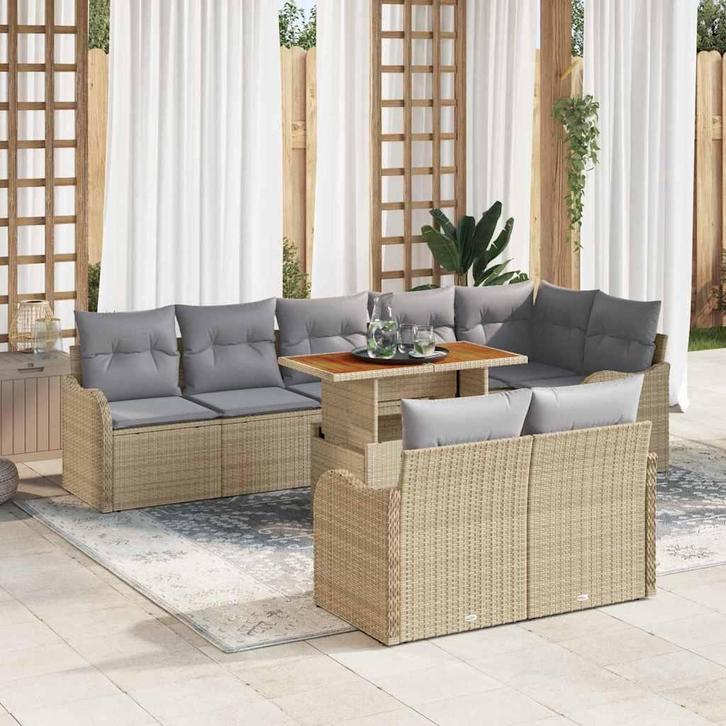 vidaXL Tuinbank Set met opslag 9 pcs Beige Poly rattan, Jardin & Terrasse, Ensembles de jardin, Envoi