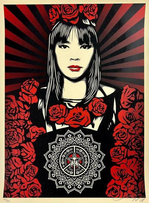 Shepard Fairey (OBEY) (1970) - Rose Girl, Antiek en Kunst, Kunst | Schilderijen | Modern