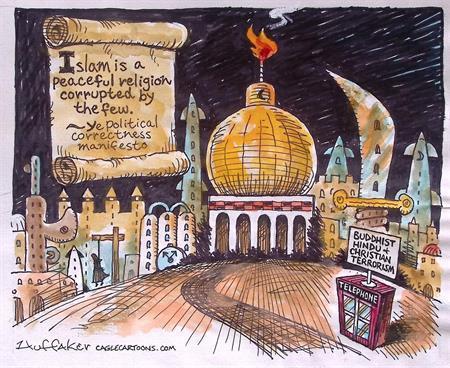 Pentekening Amerika - Islamitisch geweld (lijst optie), Antiek en Kunst, Kunst | Tekeningen en Fotografie, Verzenden