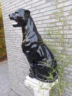 Statue, 80 cm high garden statue panther in black color - 80
