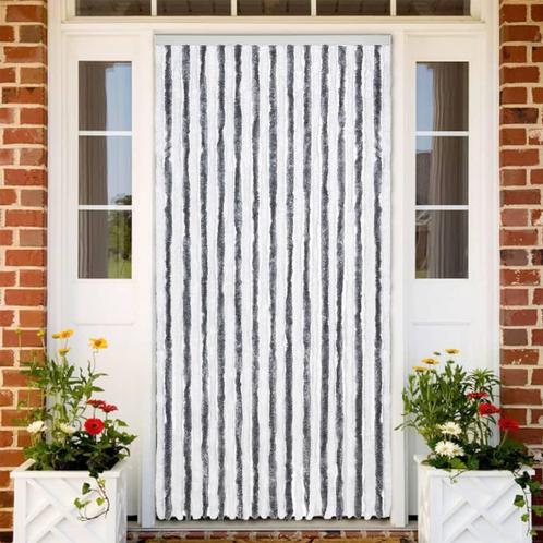 vidaXL Vliegengordijn 118x220 cm chenille grijs en wit, Doe-het-zelf en Bouw, Deuren en Vliegenramen, Nieuw, Verzenden