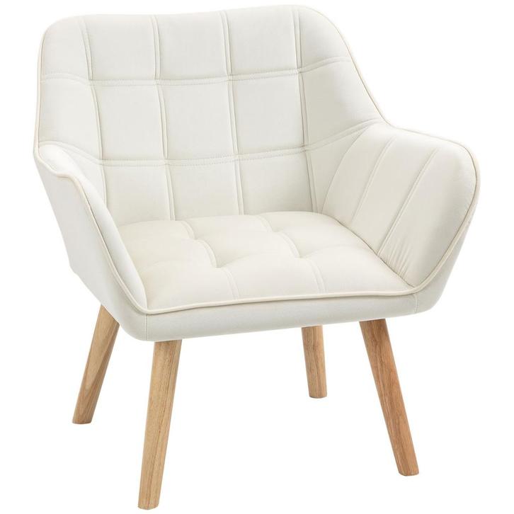 Relaxstoel - Fluweelzachte look – Verhoogde poten - Crème, Huis en Inrichting, Fauteuils, Nieuw, Stof, Ophalen of Verzenden