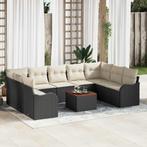 vidaXL Tuinbank Set 10 pcs Zwart, wit Poly Rattan, Polyester, Tuin en Terras, Verzenden, Nieuw
