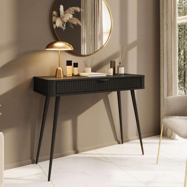 Kaptafel zwart Make-up tafel 100x38x78 cm 1 lades, Handtassen en Accessoires, Uiterlijk | Cosmetica en Make-up, Nieuw, Verzenden