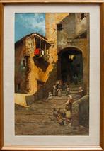 Augusto Alberici (1846 - 1922) - Vita di paese, 1890, Antiek en Kunst