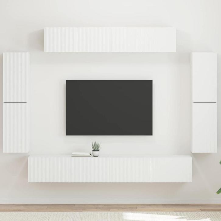 vidaXL TV Kast 8 pcs Wit, Huis en Inrichting, Kasten |Televisiemeubels, Nieuw, Verzenden