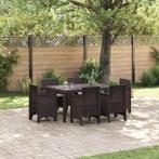 vidaXL Tuin Eettafel Set 7 pcs Bruin Polt riet, Verzenden, Nieuw
