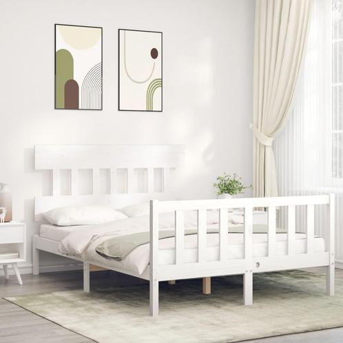 vidaXL Cadre de lit avec tête de lit blanc 140x200 cm, Maison & Meubles, Chambre à coucher | Lits, Neuf, Envoi