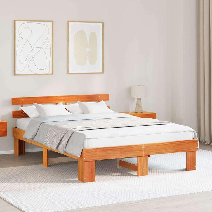 vidaXL Bedframe met hoofdeinde Bruin 150 x 200 cm Massief, Huis en Inrichting, Slaapkamer | Bedden, Nieuw, Verzenden