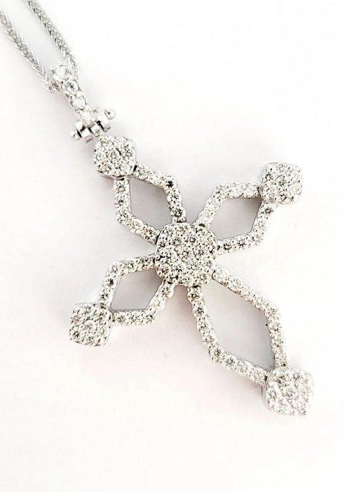 Collier avec pendentif - 18 carats Or blanc - 1.35ct. tw., Handtassen en Accessoires, Antieke sieraden