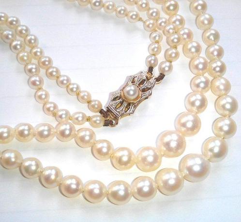 Halsketting 18 kt witgoud - Akoya-parels - 2-rijig -, Handtassen en Accessoires, Kettingen