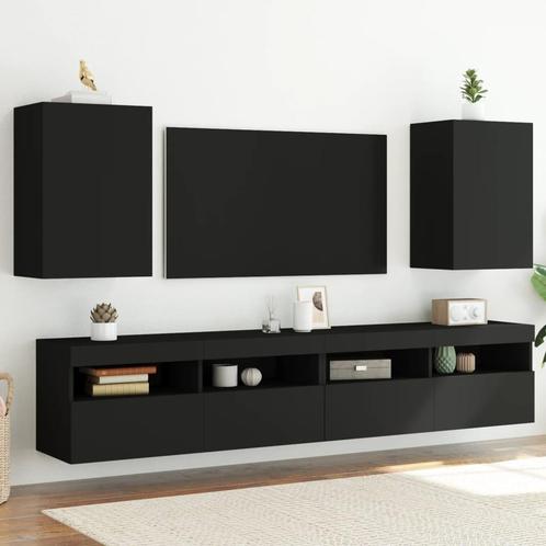 vidaXL Tv-wandmeubels 2 st 40,5x30x60 cm bewerkt hout zwart, Huis en Inrichting, Kasten |Televisiemeubels, Nieuw, Verzenden