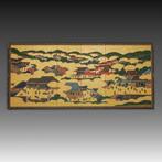 Byôbu  (vouwscherm) - Gelakt hout, zijde, papier, bladgoud, Antiek en Kunst