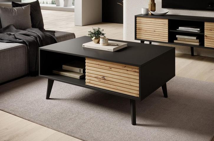 Salontafel mat zwart 104x68x46 met lades, Huis en Inrichting, Tafels | Salontafels, Nieuw, 50 tot 100 cm, Minder dan 50 cm, Verzenden