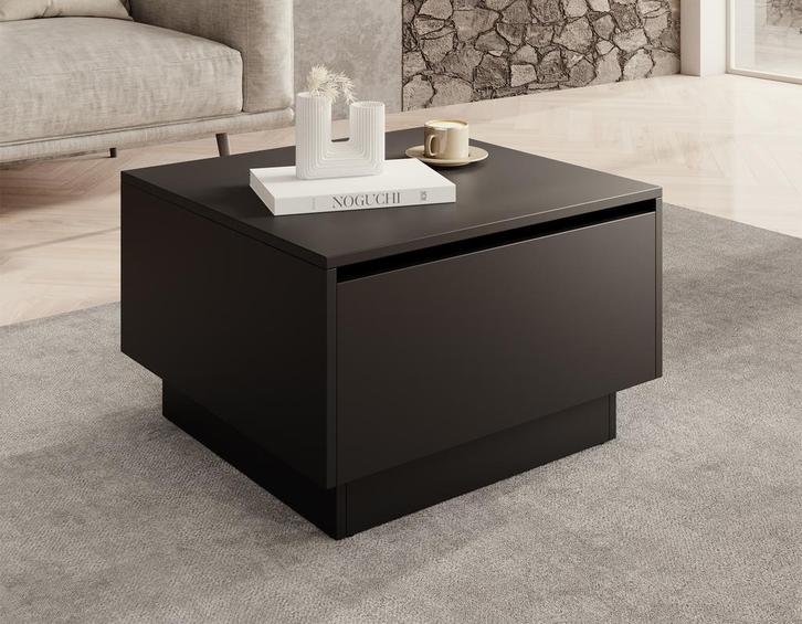 Meubella | salontafel vierkant mat zwart met klep 60cm, Huis en Inrichting, Tafels | Salontafels, Nieuw, 50 tot 100 cm, Minder dan 50 cm