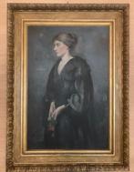 Europese school (XIX) - Ritratto di donna siciliana con rosa, Antiek en Kunst