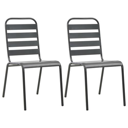 vidaXL Tuinstoelen stapelbaar 2 st staal grijs, Tuin en Terras, Tuinstoelen, Nieuw, Verzenden