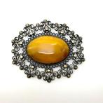 Oud Baltisch Barnsteen Broche - Barnsteen - Baltic amber -, Verzamelen, Mineralen en Fossielen