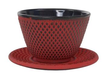 Teacup 12cl + round plate Arare, Japanese red