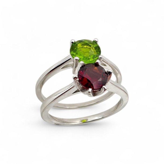 Zonder minimumprijs - Ring Zilver - Peridot/Granaat, Bijoux, Sacs & Beauté, Bagues