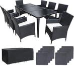 2dekans | Tectake - Tuinmeubelset - 8 persoons - Zwart, Huis en Inrichting, Ophalen of Verzenden, Nieuw