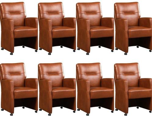 Set van 8 Cognac leren landelijke eetkamerfauteuils -, Huis en Inrichting, Stoelen, Overige kleuren, Vijf, Zes of meer stoelen