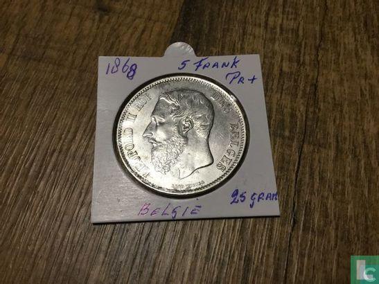 België 5 francs 1868 (klein hoofd - positie A), Postzegels en Munten, Munten | België, Losse munt, Goud, Zilver, Verzenden