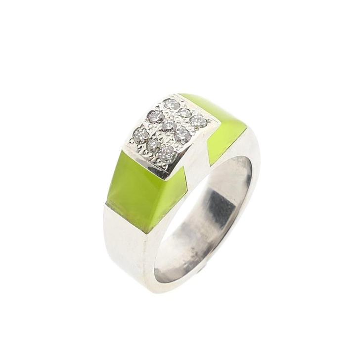 Witgouden ring met chrysopraas en diamanten; 0,27 ct., Handtassen en Accessoires, Ringen, Dame, Met edelsteen, Overige kleuren