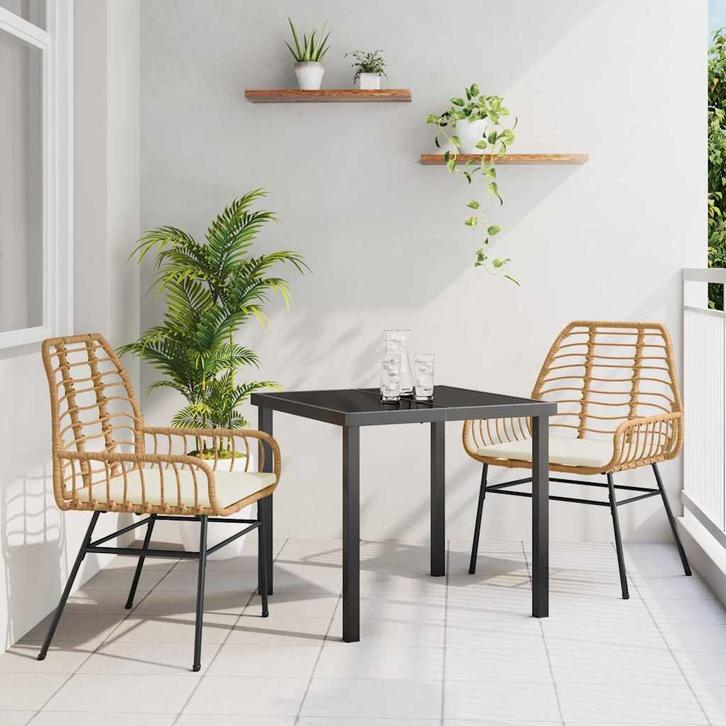 vidaXL Tuin Eettafel Set 3 pcs Bruin poly rattan, Tuin en Terras, Tuinsets en Loungesets, Nieuw, Verzenden
