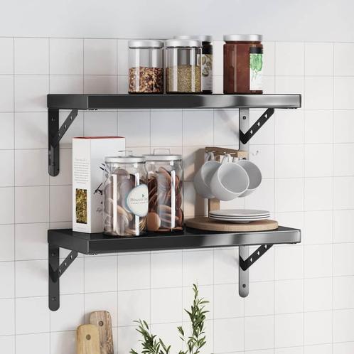 vidaXL Wandschappen 2 st 50x23,5x3 cm roestvrijstaal zwart, Huis en Inrichting, Kasten | Wandmeubels, Nieuw, Verzenden