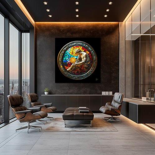 PLM-Art - The Bitcoin Creation Vitraux Style XL, Antiek en Kunst, Kunst | Schilderijen | Modern