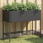 vidaXL Plantenbak met schap poly rattan zwart, Tuin en Terras, Verzenden, Nieuw