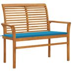 vidaXL Tuinbank met blauw kussen 112 cm massief teakhout, Verzenden, Nieuw