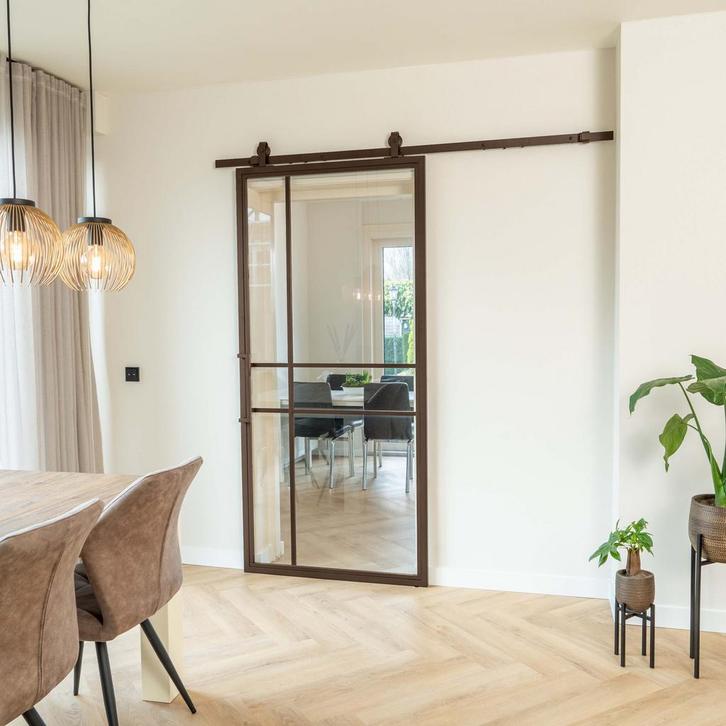 Stalen Schuifdeur 6 Vlaks Brons Helder glas Luxe design, Doe-het-zelf en Bouw, Raamkozijnen en Schuifdeuren, Inclusief glas, Nieuw