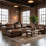 Leren hoekbank Fine - 2 zits arm rechts + longchair links -, Antiek en Kunst, Ophalen of Verzenden