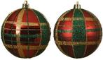 Kerstballen kunststof Tartan Schotse ruit 8 cm per stuk, Nieuw