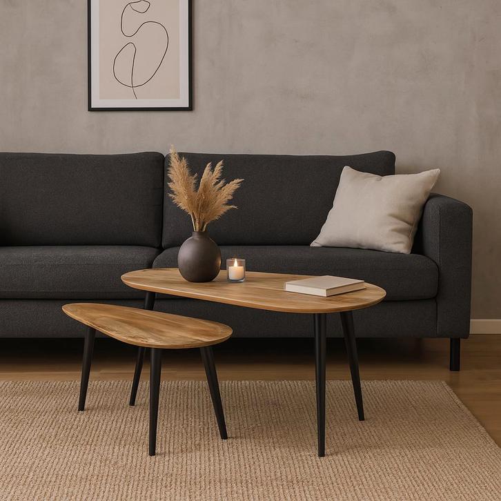 Salontafel Mangohout S Milo Mahom - Set Van 2, Huis en Inrichting, Tafels | Salontafels, Nieuw, Overige houtsoorten, Overige vormen