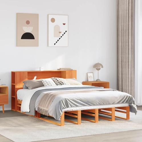 vidaXL Bed met boekenkast zonder matras hout wasbruin, Huis en Inrichting, Slaapkamer | Bedden, Nieuw, Verzenden
