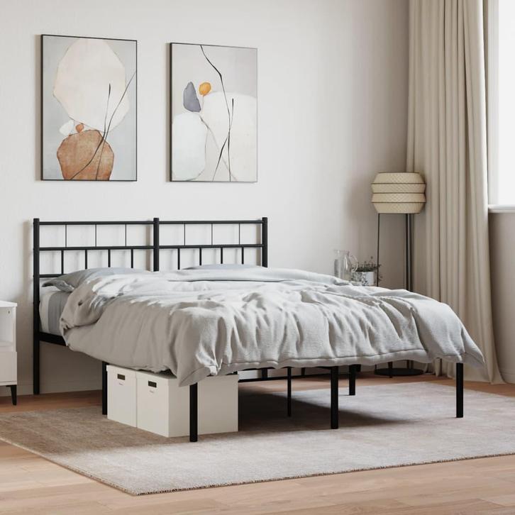 vidaXL Bedframe met hoofdbord metaal zwart 140x200 cm, Huis en Inrichting, Slaapkamer | Bedden, Nieuw, Verzenden