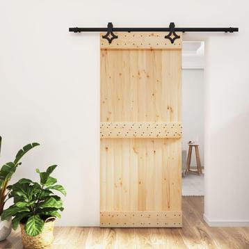 vidaXL Schuifdeur met beslag 90x210 cm massief grenenhout, Doe-het-zelf en Bouw, Deuren en Vliegenramen, Verzenden, Nieuw
