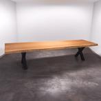 Boomstamtafel, Eettafel 370x115 massief hardhout, metaalpoot, Huis en Inrichting, 200 cm of meer, Nieuw, Robuust Modern, 100 tot 150 cm