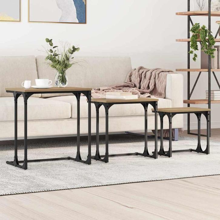 vidaXL Nest Koffietafel 3 pcs artisanaal eikenkleurig, Huis en Inrichting, Tafels | Salontafels, Nieuw, Verzenden