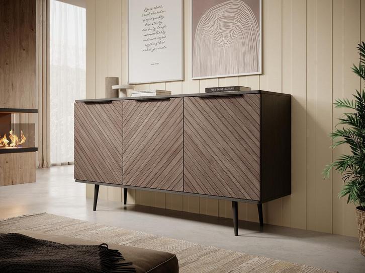 Meubella Dressoir Pedro donker eiken zwart eiken 150 cm, Huis en Inrichting, Kasten | Dressoirs, 25 tot 50 cm, Nieuw, 150 tot 200 cm