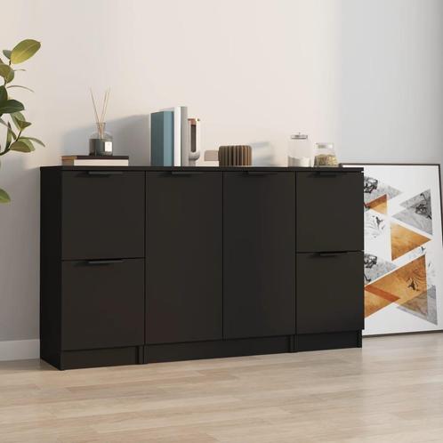 vidaXL Dressoirs 3 st bewerkt hout zwart, Huis en Inrichting, Kasten | Dressoirs, Nieuw, Verzenden