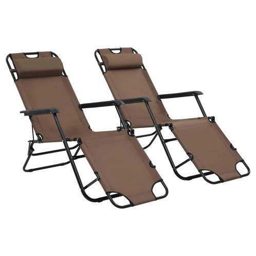 vidaXL Chaises longues pliables 2 pcs avec repose-pied, Jardin & Terrasse, Chaises longues, Neuf, Envoi