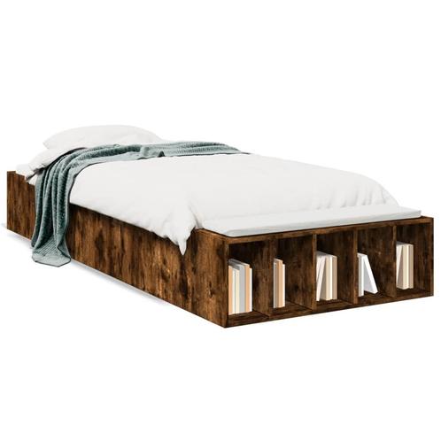 vidaXL Cadre de lit chêne fumé 90x200 cm bois, Maison & Meubles, Chambre à coucher | Lits, Neuf, Envoi
