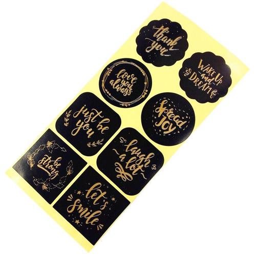80 stickers labels assortiment zwart met goud opdruk, Huis en Inrichting, Woonaccessoires | Kunstplanten en Kunstbloemen, Nieuw