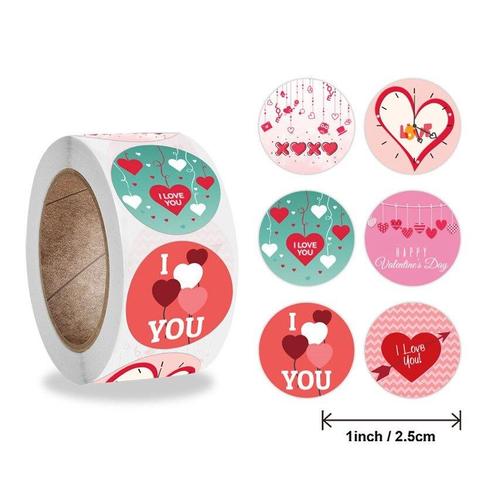500 stickers labels rol thema: happy, love, valentine, Huis en Inrichting, Woonaccessoires | Kunstplanten en Kunstbloemen, Nieuw