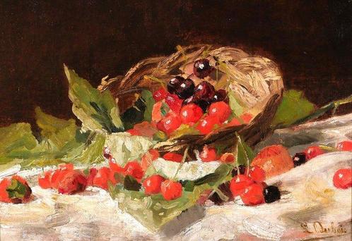 Louis Dubois (1830–1880) - Still life of cherries, Antiek en Kunst, Kunst | Schilderijen | Klassiek