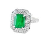 Bague Platine - 3.51ct. tw. Émeraude - Diamant - Alliance à